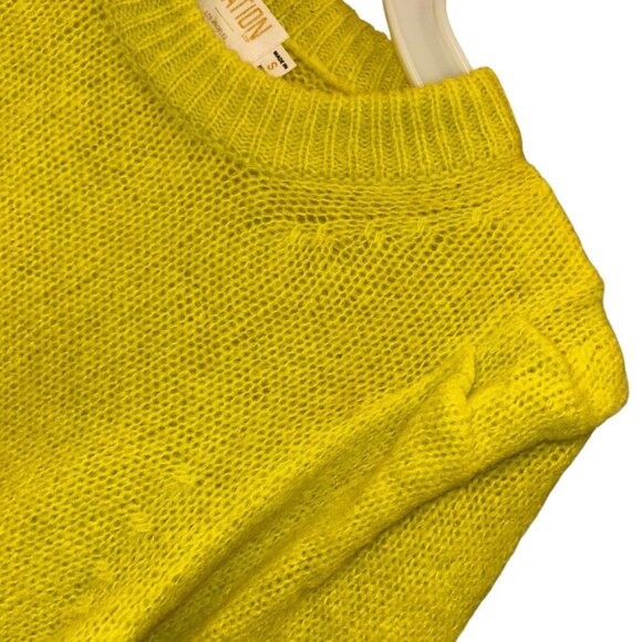 NATION neon yellow puff shoulder crew neck sweater SPECTACULAR COLOR S - Picture 3 of 4